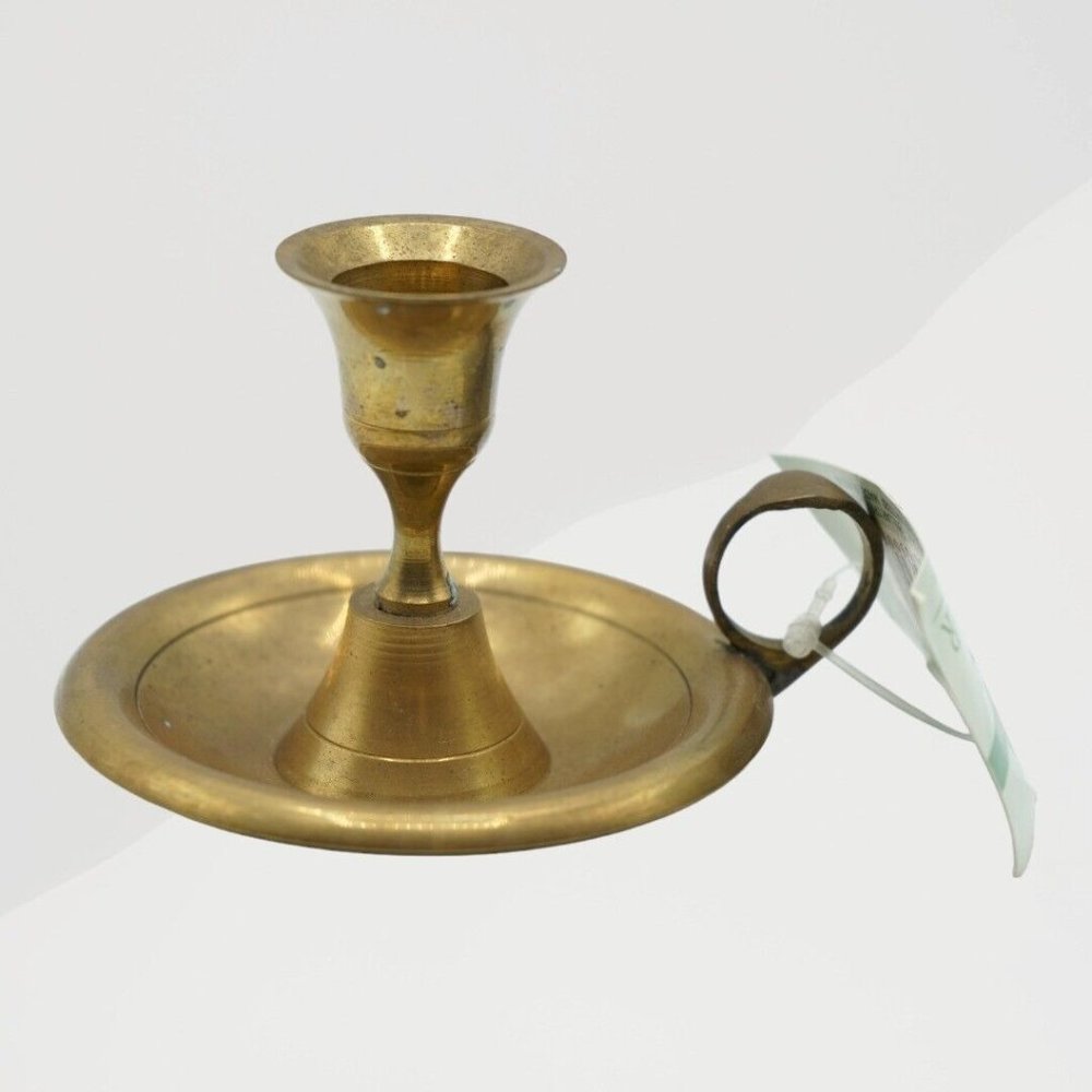 NWT Vintage Brass Candle Holder With Tray ~ Candle Holder